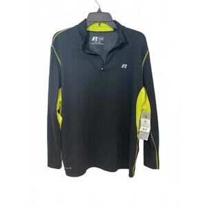 Russell Athletic Men's Black and Yellow Dri-Power Long Sleeve Quarter Zip XL